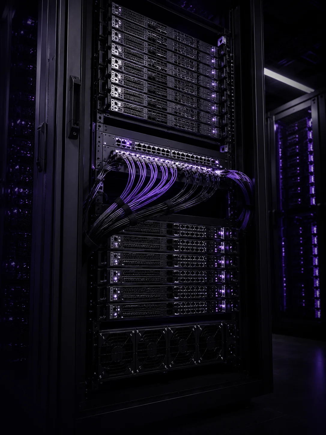Low-latency game hosting rack with high-capacity networking and managed cabling